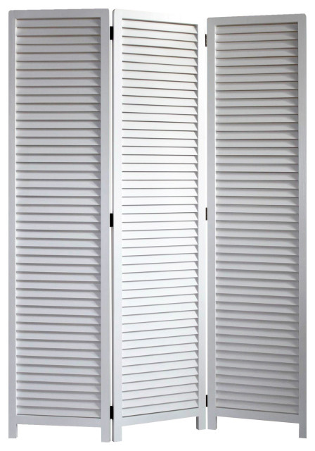 White Louvered Three Panel Room Divider Screen