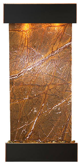 Cascade Springs Water Fountain, Brown Marble, Blackened Copper, Square