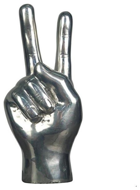 Silver Ornament PEACE SIGN Decorative Chrome 18cm High Ceramic Hand