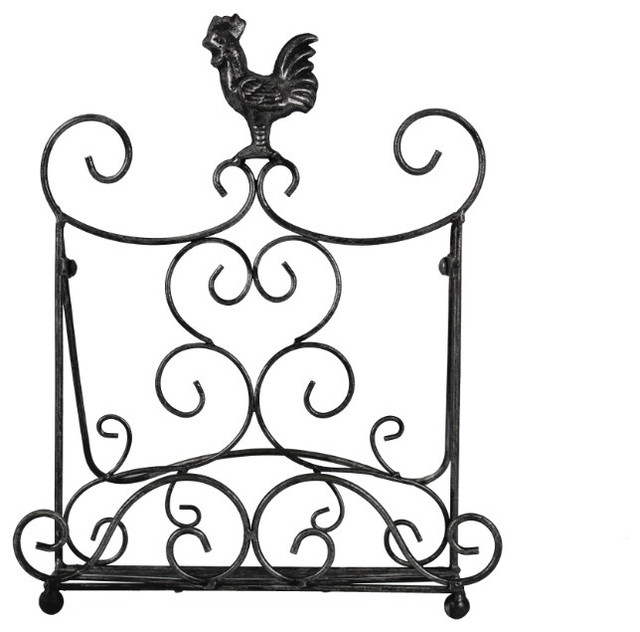 Antique Metal Cook Book Holder Stand With Rooster Bronze