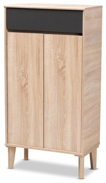Baxton Studio Fella Two Tone Oak Brown And Dark Gray Shoe Cabinet