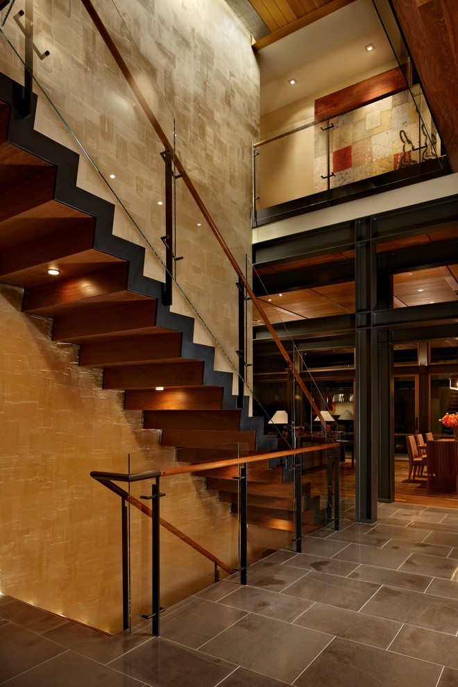 Contemporary straight staircase in Seattle.