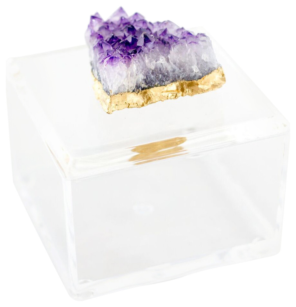 Tall Acrylic Box with Amethyst bathroom decor Amethyst Crystal box gifts for her Amethyst box Barware birthstone box acrylic box
