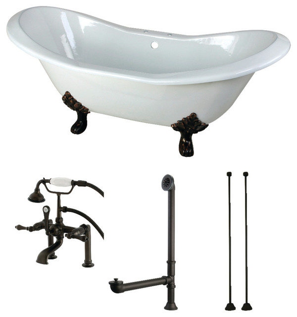 72" Cast Iron Clawfoot Tub w/Faucet Drain & Supply Lines Traditional