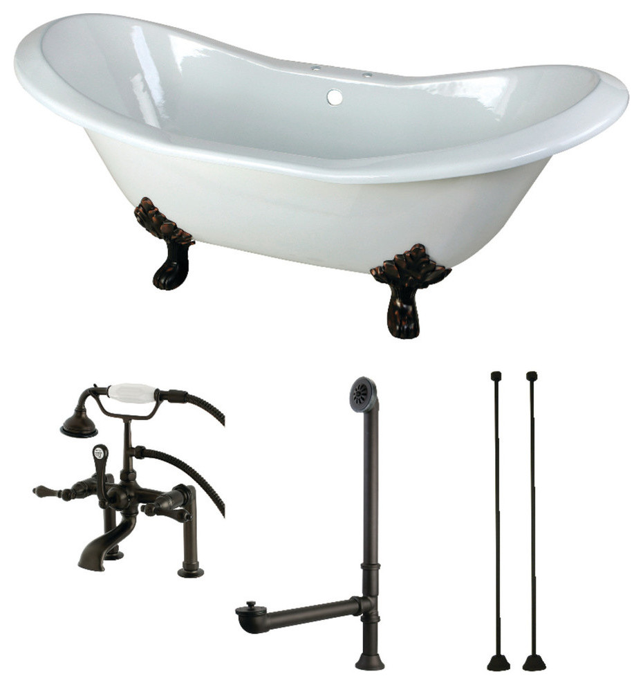 72" Cast Iron Clawfoot Tub w/Faucet Drain and Supply Lines, Oil Rubbed Bronze