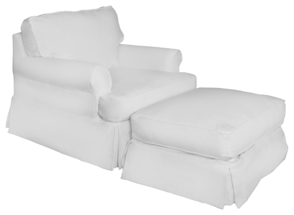 Horizon Slipcovered T-Cushion Chair with Ottoman | Performance Fabric | White