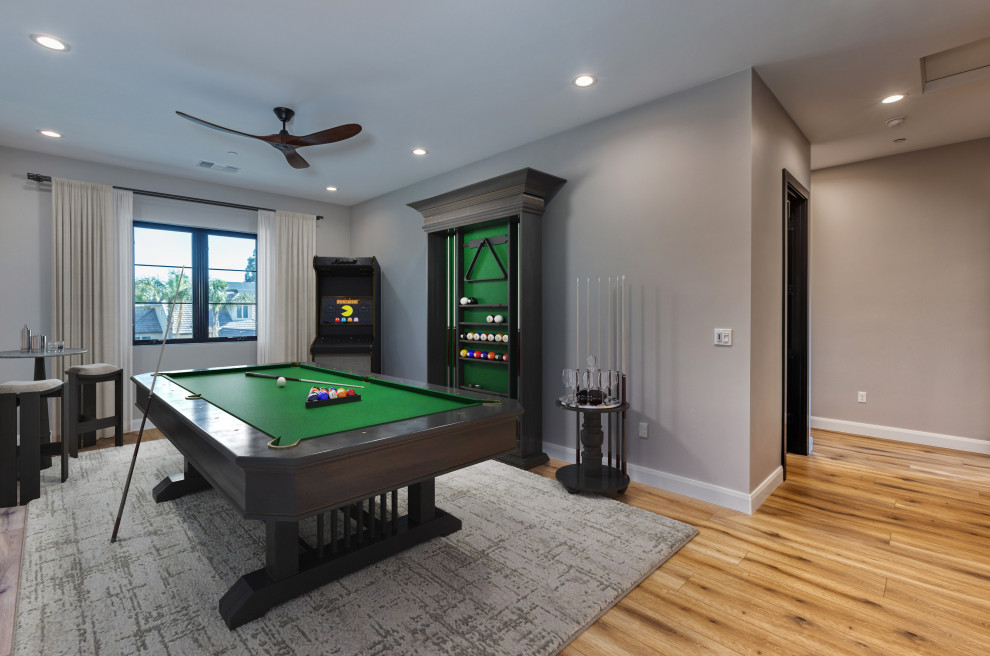 Pool Table & Built In Entertainment Cabinets Game Room | French Country Transiti