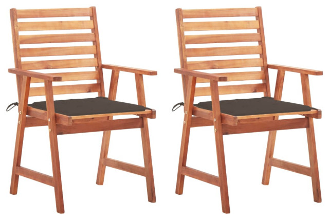 vidaXL 2x Solid Acacia Wood Garden Dining Chairs with Cushions Slatted Outdoor 