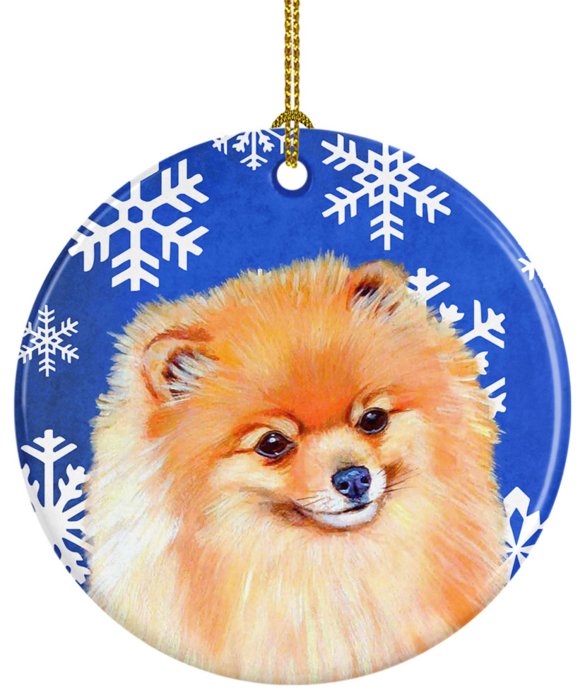Lh9305-Co1 Pomeranian Winter Snowflake Holiday Ceramic Ornament