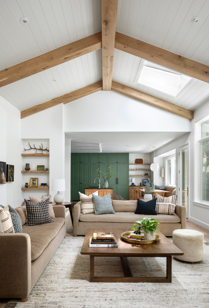 Example of a cottage living room design in Denver