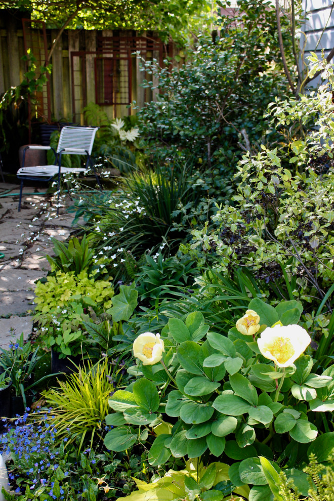 Foto di un piccolo giardino boho chic in ombra dietro casa con pavimentazioni in pietra naturale