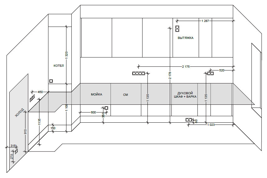 План розеток и план фартука.