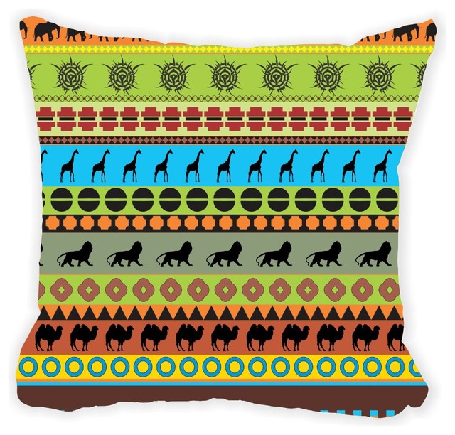 Shop Houzz Rikki Knight LLC Green Blue Brown African Tribal Print Microfiber Throw Pillow 16 ...