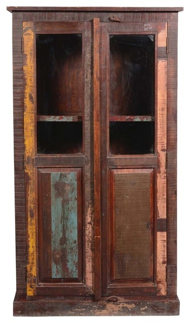 Appalachian Rustic Reclaimed Wood Display Cabinet Armoire With