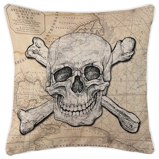 Skull And Crossbones Old World Nautical Chart Pillow Eclectic