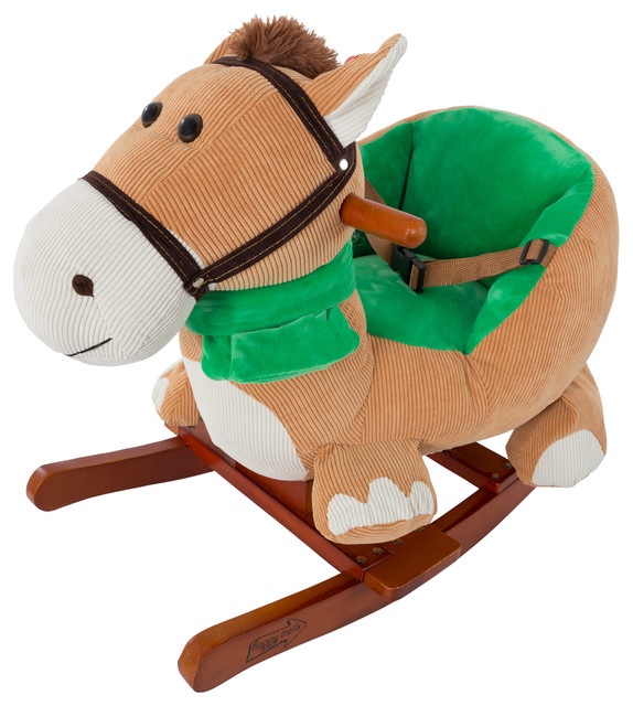 Rocking Horse Plush Animal Seat Belt and Sounds, Ride on Toy, Brown