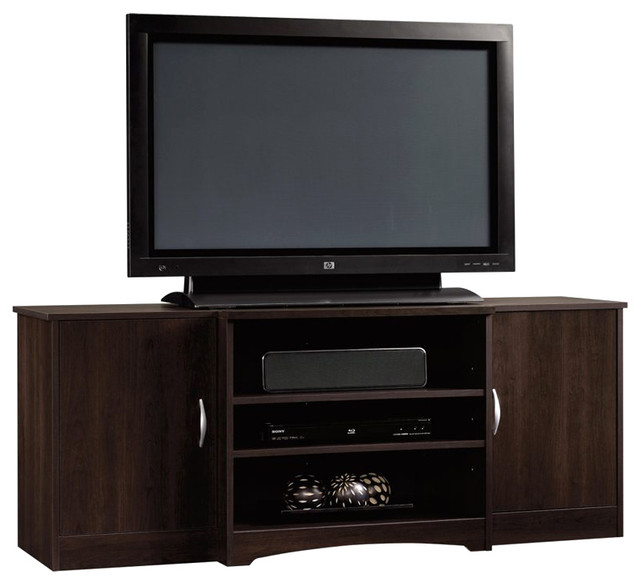 Sauder Beginnings Entertainment Credenza in Cinnamon Cherry