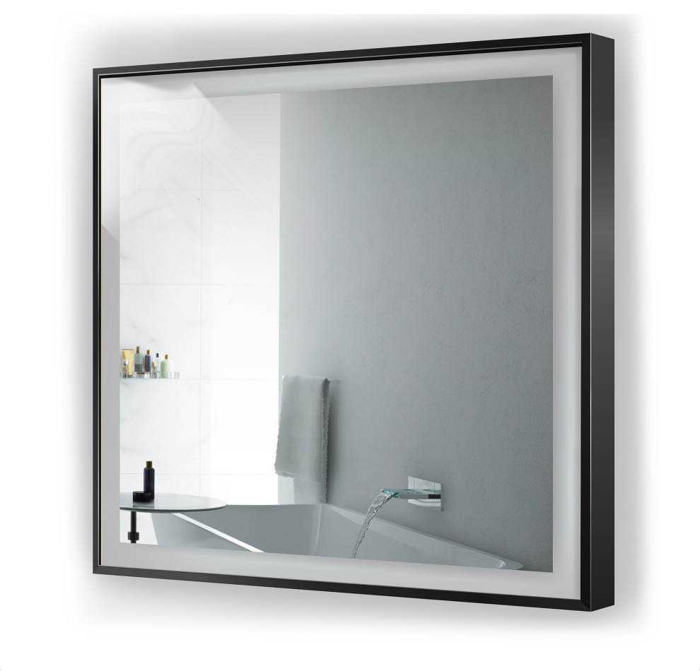 LED Lighted Bathroom Frame Mirror With Defogger Modern Bathroom