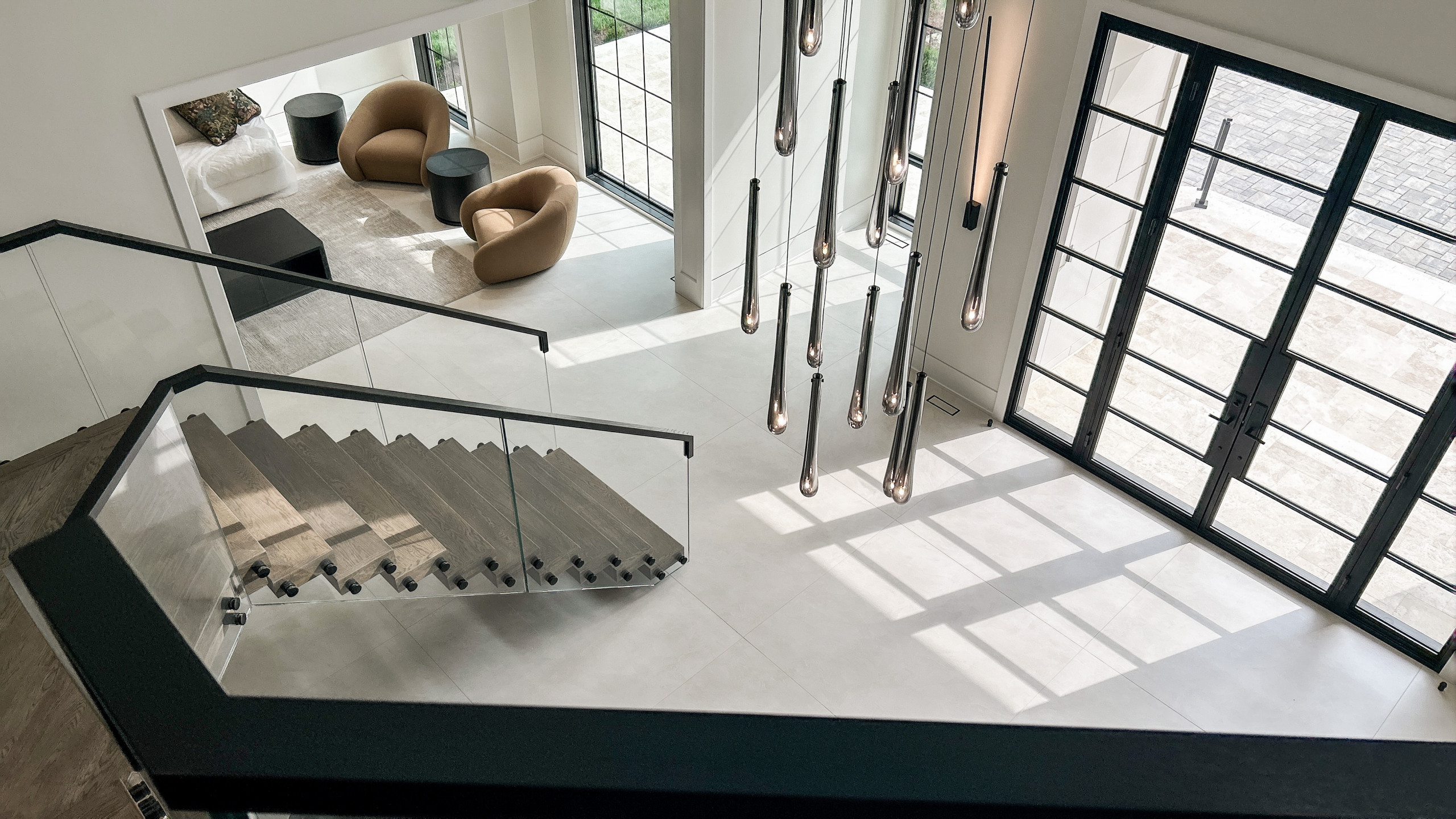 Project #159 | Modern Foyer Stair with Stand-off Glass Railing