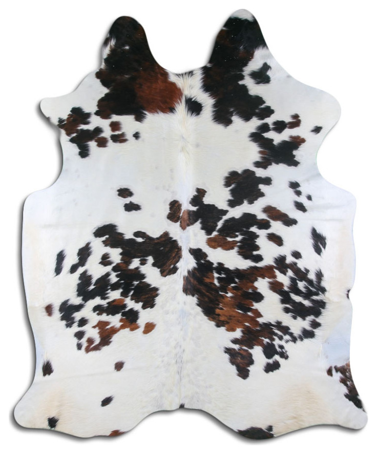 NATURAL HAIR ON Cowhide Rug DE EXOTIC TRICOLOR, 5'x7' to 6'x8