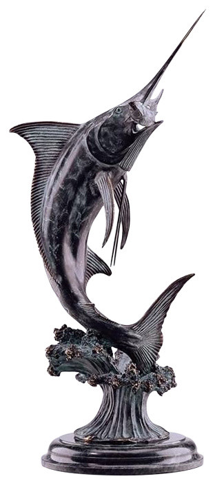 Marlin Brass and Marble Sculpture