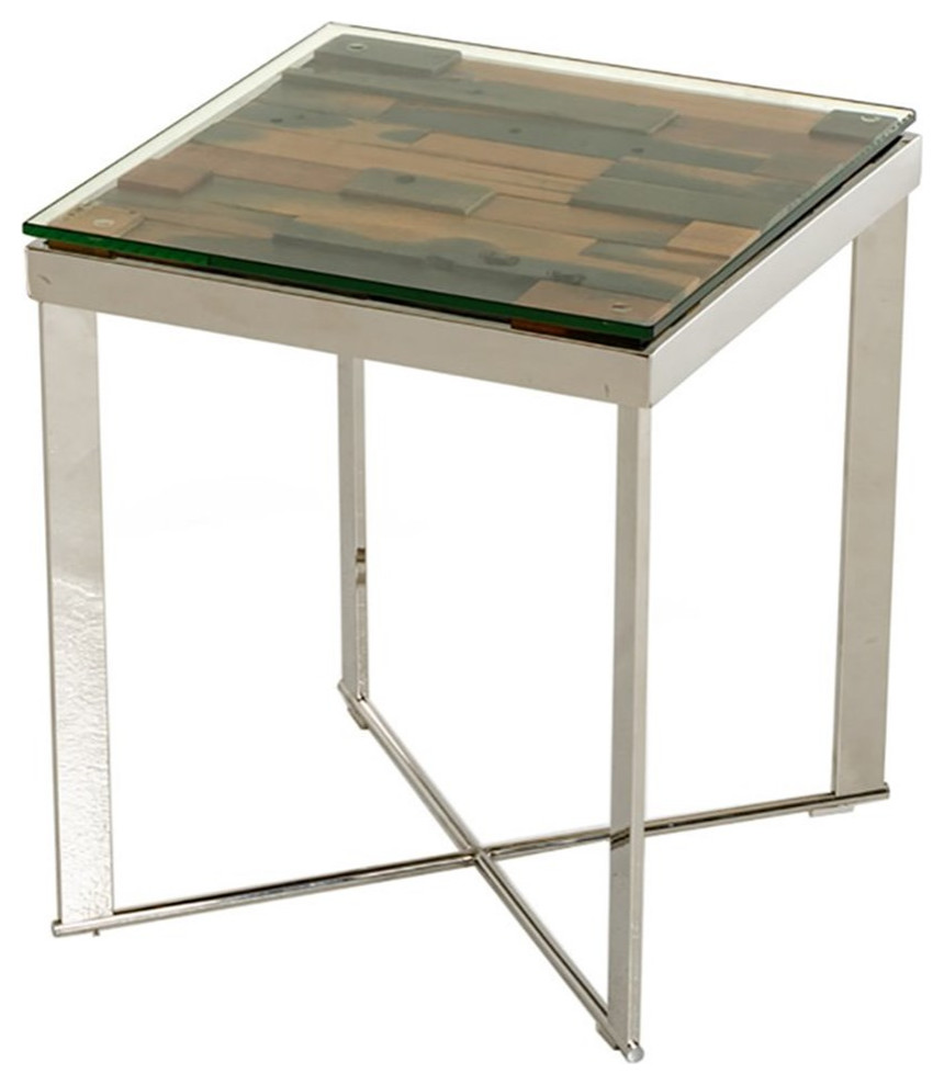 Modrest Santiago Rectangular Modern Glass & Stainless Steel End Table