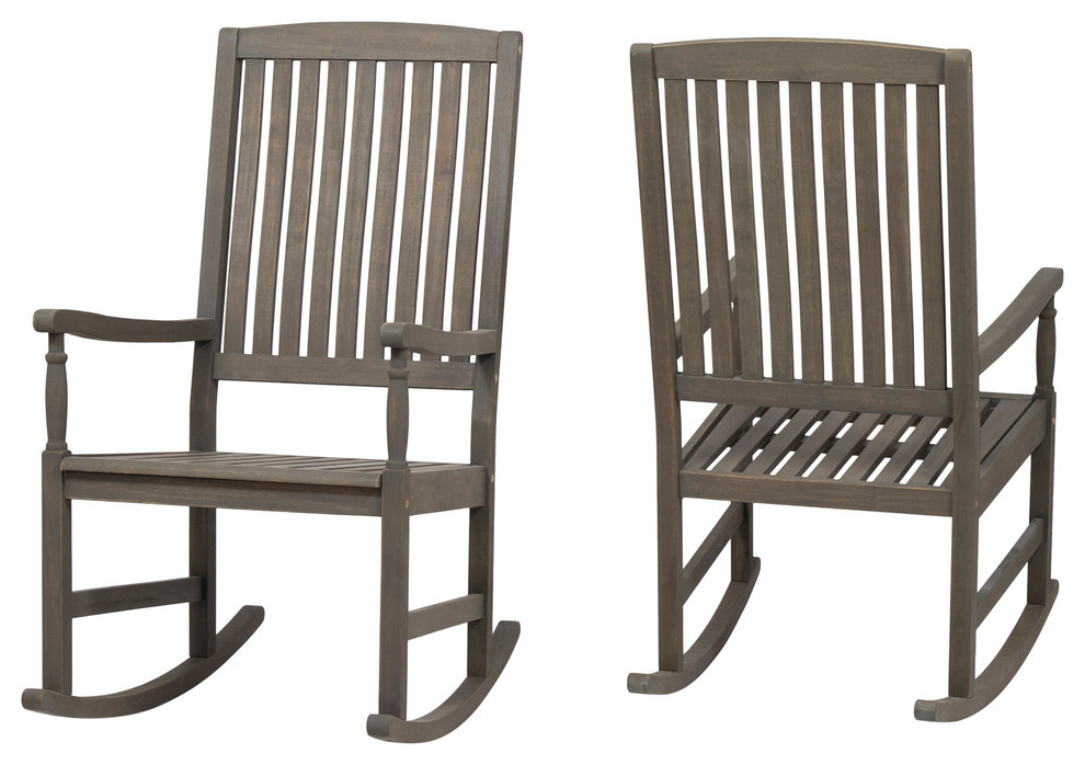 Penny Outdoor Acacia Wood Rocking Chairs, Set of 2 Transitional