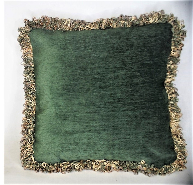 green chenille decorative pillow With fringe for living room sofa or bed, 14x21