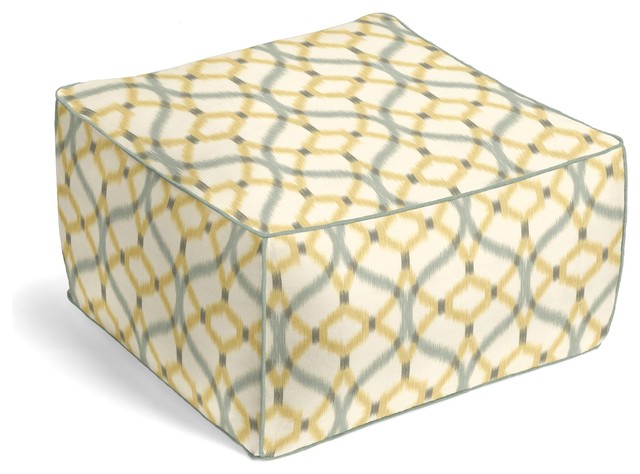 Aqua & Yellow Ikat Trellis Square Pouf