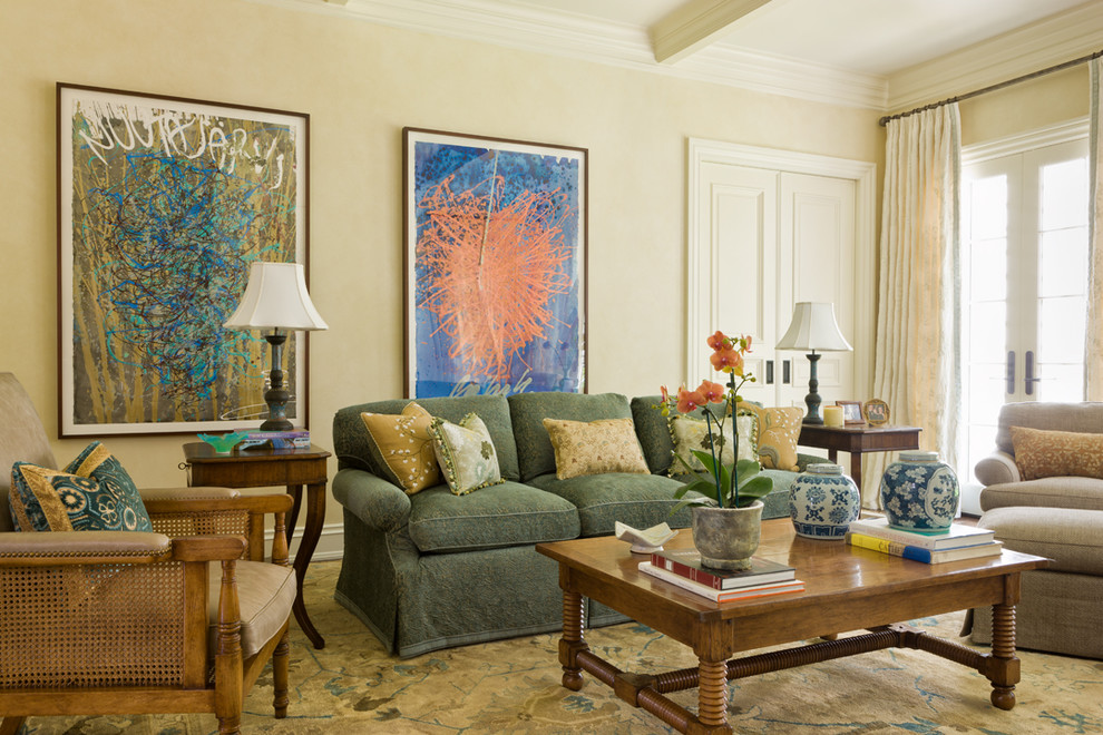 Photo of a traditional family room in DC Metro with beige walls.
