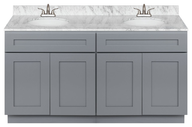 White Double Bathroom Vanity 60 Cara White Marble Top Faucet