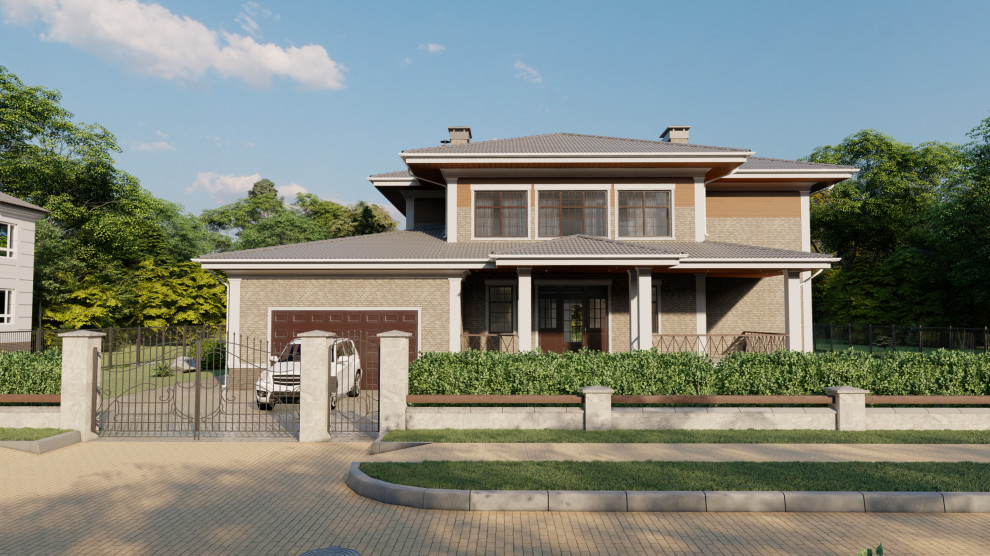 Дизайн фасадов загородного дома в Миллениум Парке в стиле Райта