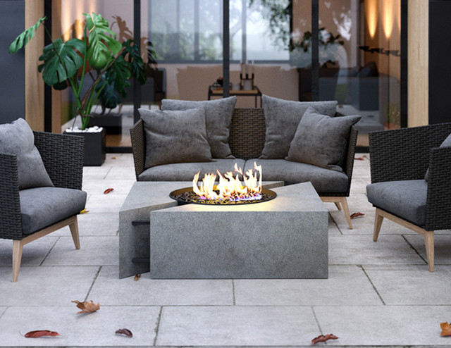 Chaos Square Concrete Fire Pit Contemporary Exterior Denver