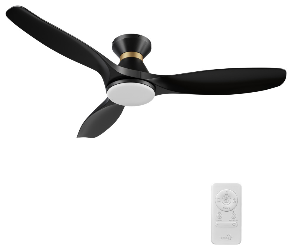 CARRO 52" Low Profile Flush Smart Ceiling Fan With Remote and Light Kit, Black/Gold