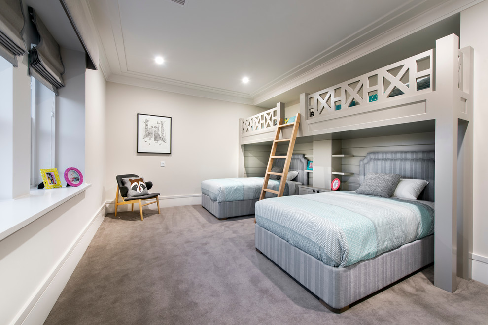 Design ideas for a large traditional gender-neutral kids' bedroom in Perth with carpet.