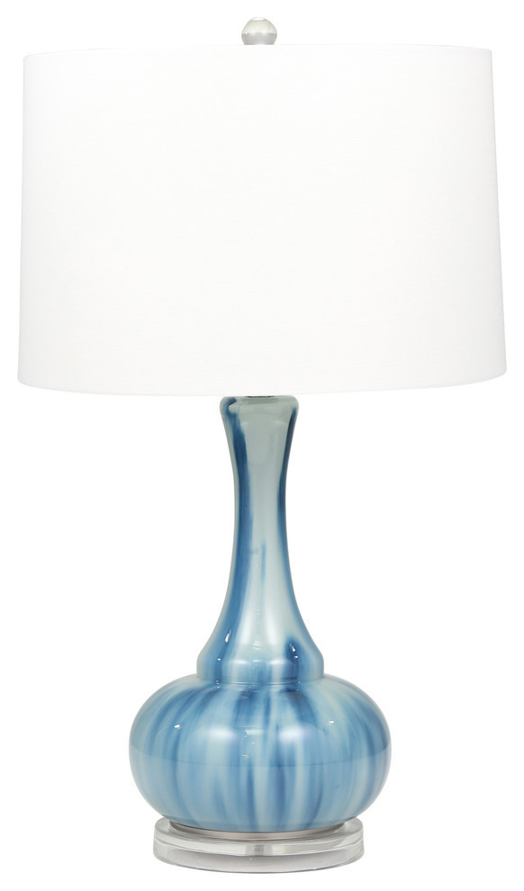 Glass 28" Genie Bottle Table Lamp, Navy and Light Gray