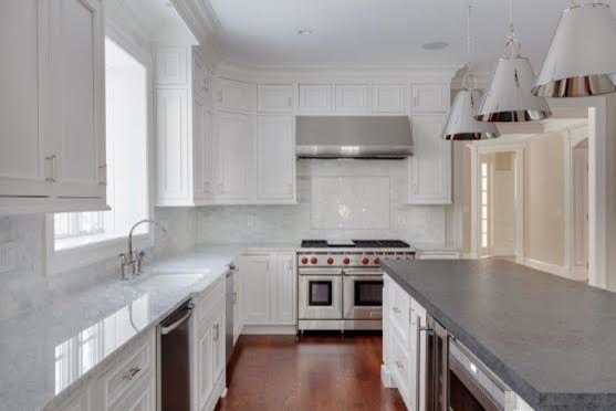 White Venatino Marble Collection american-traditional-kitchen