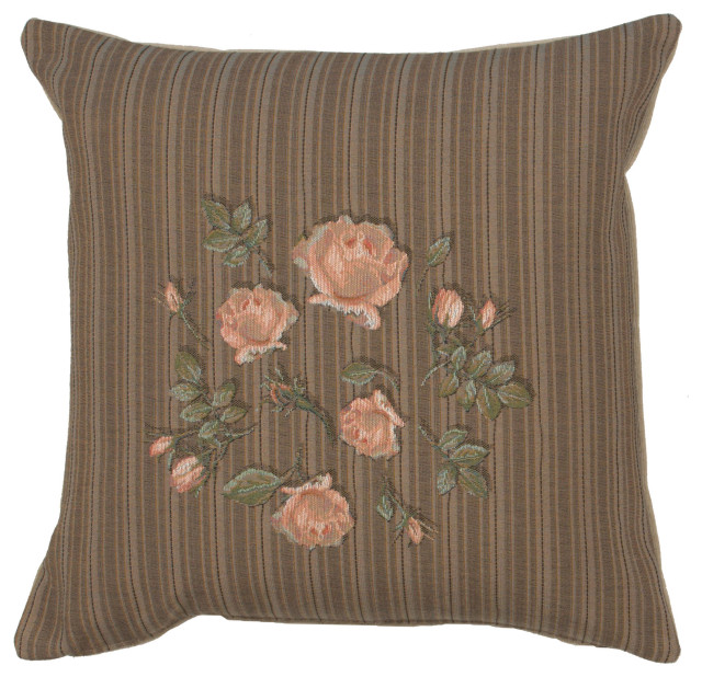 Pink Roses Floral European Cushion Cover, H 19" x W 19" Traditional Decorative Pillows by