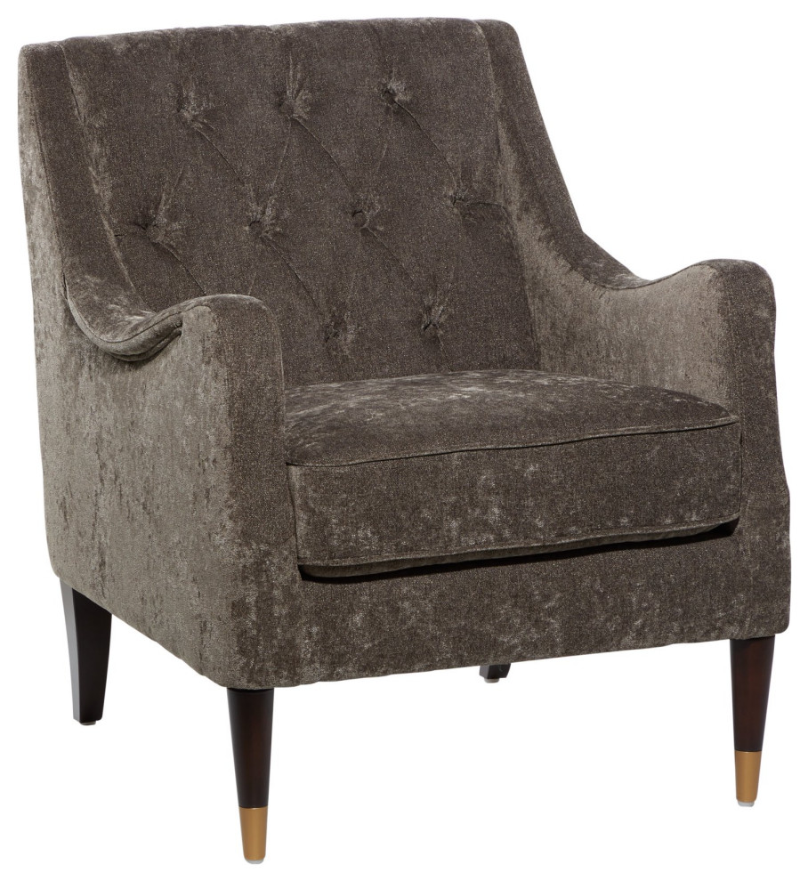 Contemporary Accent Chair, Gold Capped Legs and Button Tufted Backrest