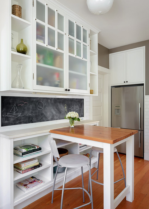 White Kitchen with Desk, School Supplies, and Chalkboard