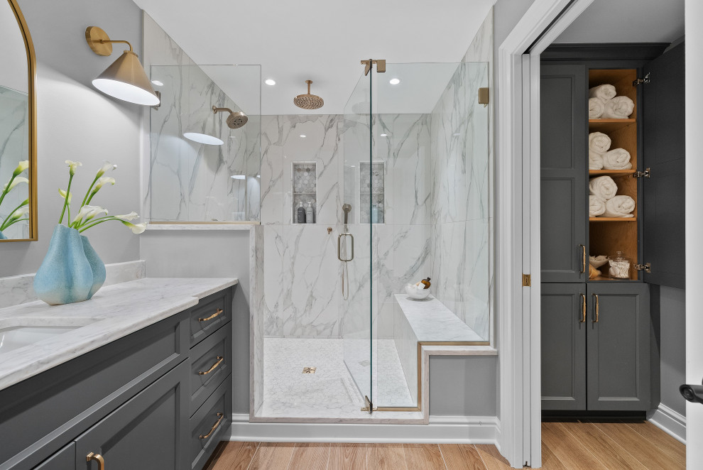 Walk-In Shower with Multiple Shower Heads | Basement Bathroom