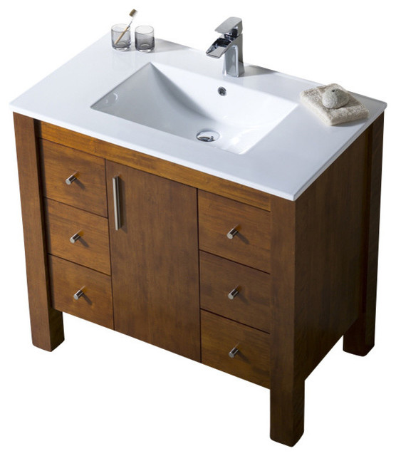 Parsons 37 Porcelain Top Vanity Transitional Bathroom Vanities Parsons 37 Porcelain Top Vanity Chestnut