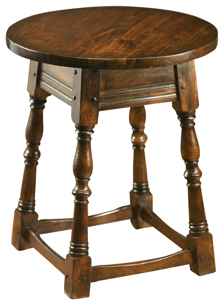 Round Top Cambridge End Table, Pecan Finish Traditional Side Tables