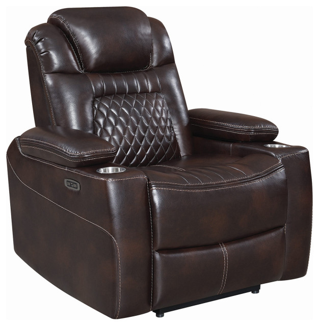 Upholstered Power Recliner with Memory Foam, Espresso Contemporary