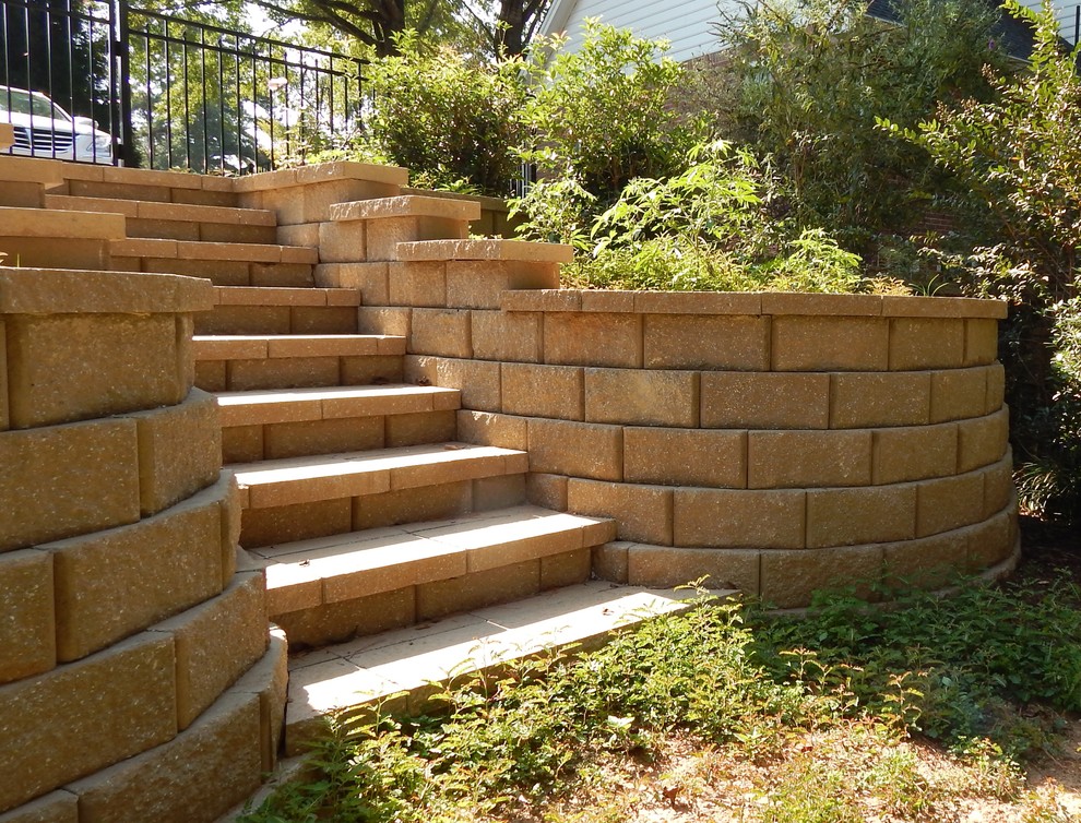 Block stairs and retaining wall