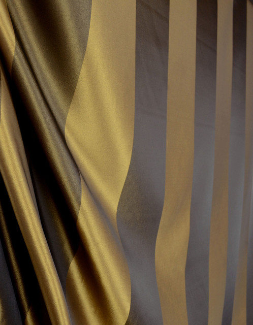 Stripe 535 Mocha Brown Gold Faux Silk Drapery Fabric
