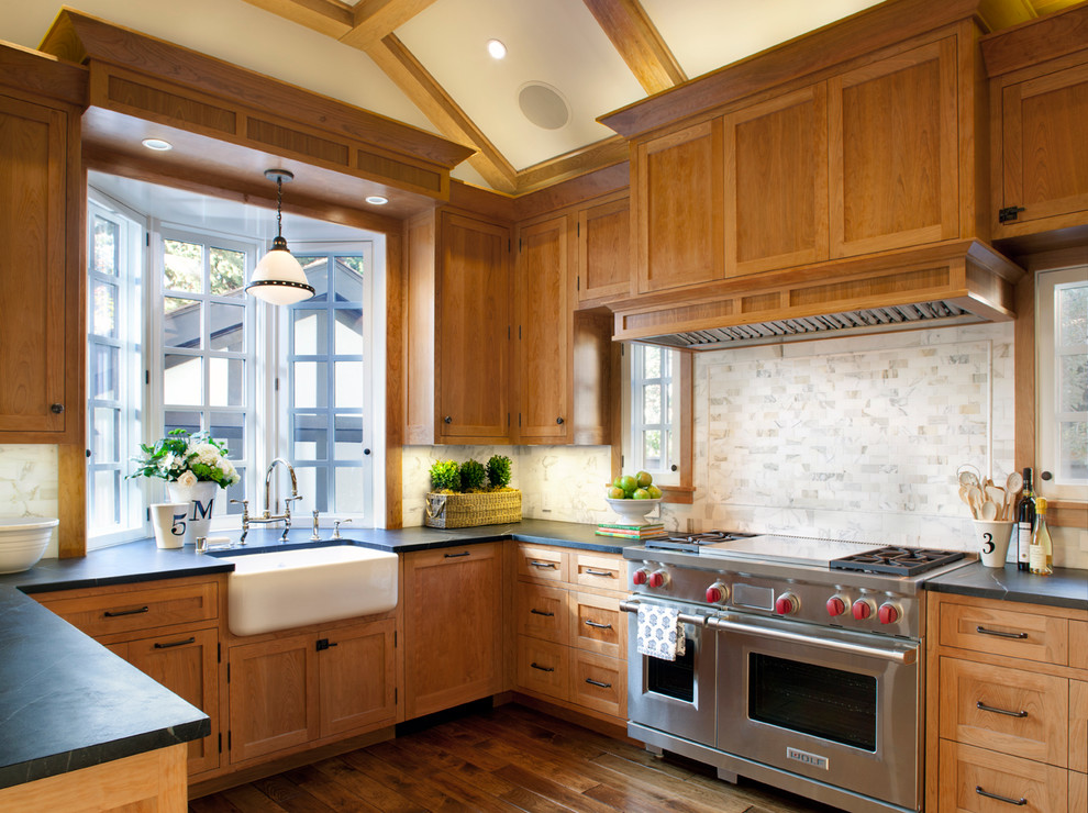 Design ideas for a traditional kitchen in San Francisco with a farmhouse sink.