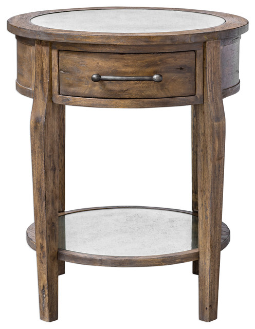 Classic Round Light Wood Accent Table, Round End Table With Drawer