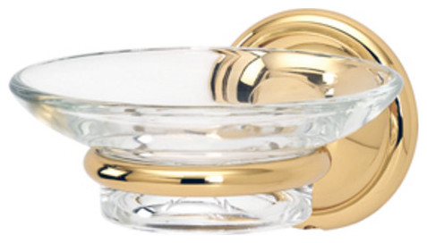 Alno A9230 Yale Series Wall Mounted Glass Soap Dish - Unlacquered Brass