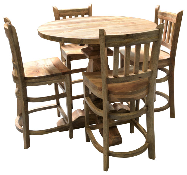 Round Counter Height Mango Table Transitional Indoor Pub And Bistro